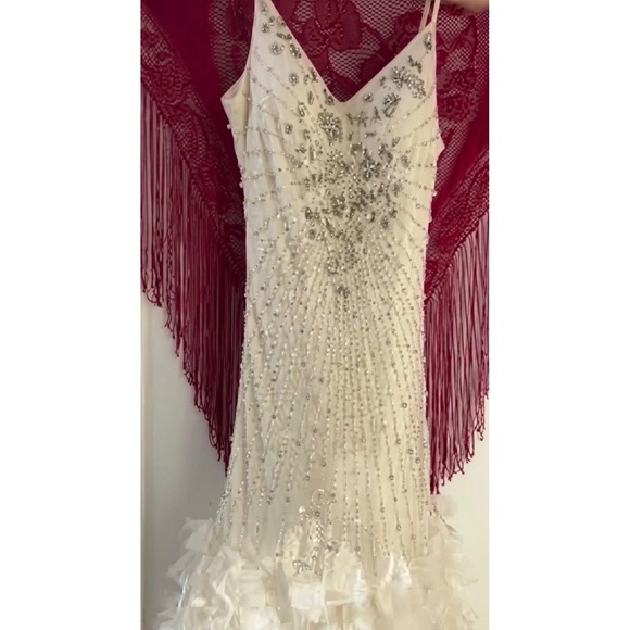 Sue Wong Dresses & Skirts - Vintage Sue Wong Silk Beaded Bridal Gown White Sunburst Beaded Silver Appliqué
